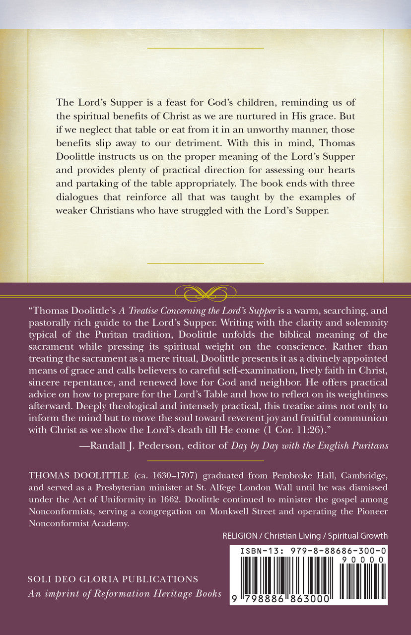 A Treatise Concerning the Lord’s Supper — back cover